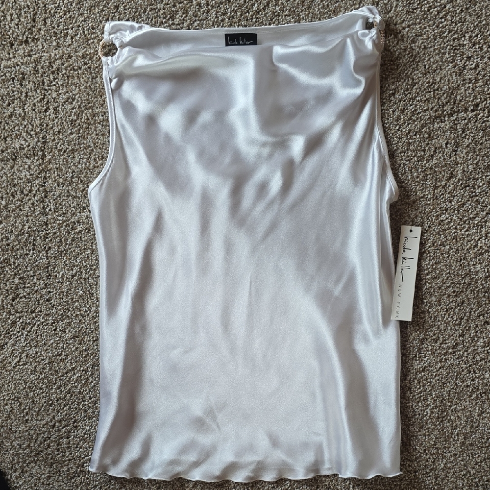 Nicole Miller White Satin Sleeveless Top